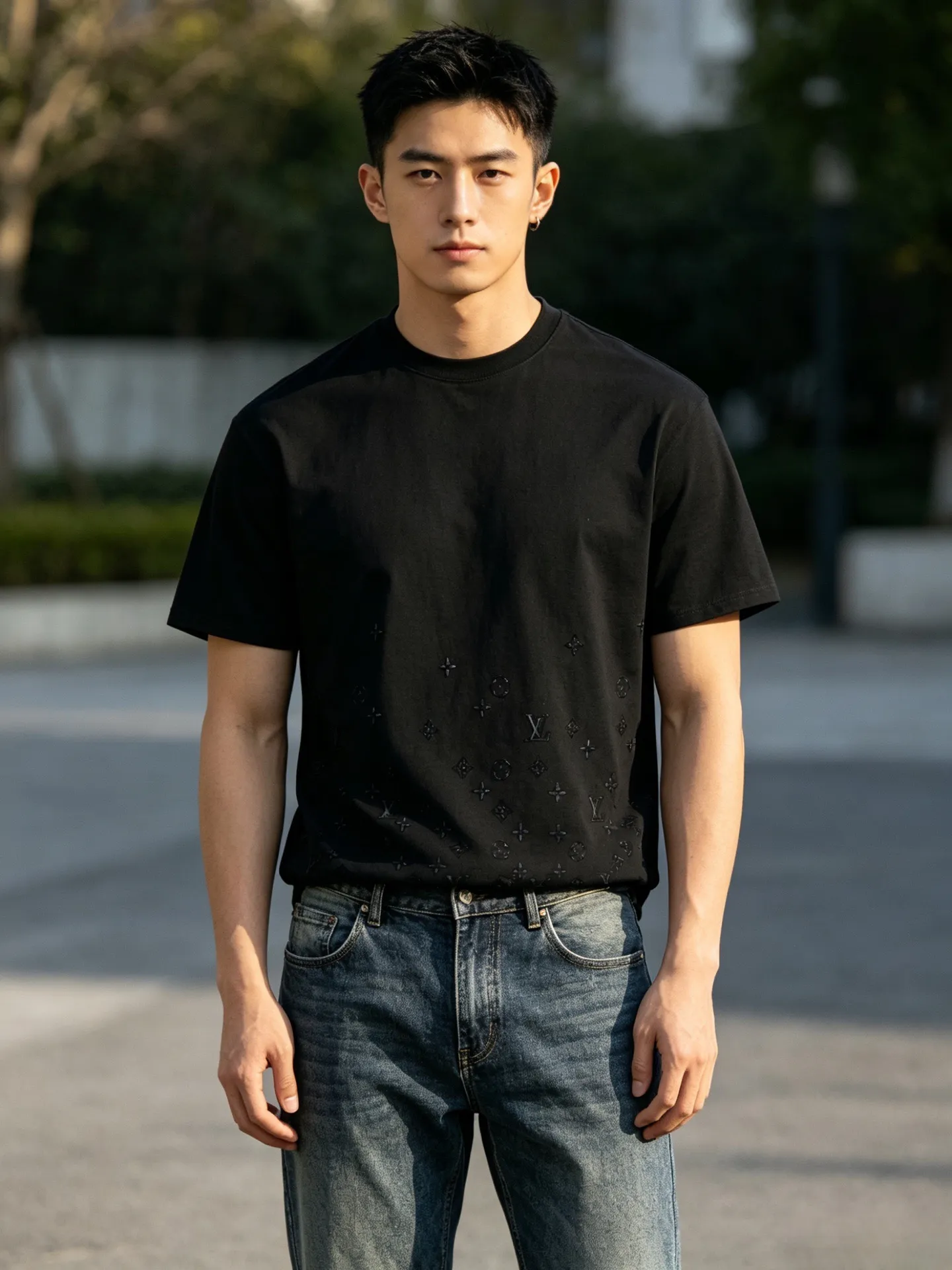 Louis Vuitton/Louis Vuitton 26ss flocked presbyopia hollow gradient short sleeves